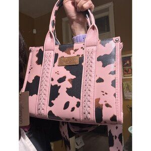 NWT Wrangler Pink Cow Print Crossbody Tote Bag Purse, Wide Strap Concealed Carry